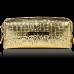 Cosmetic Bag Crocodile Leather Pattern Gold Small