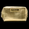 Cosmetic Bag Crocodile Leather Pattern Gold